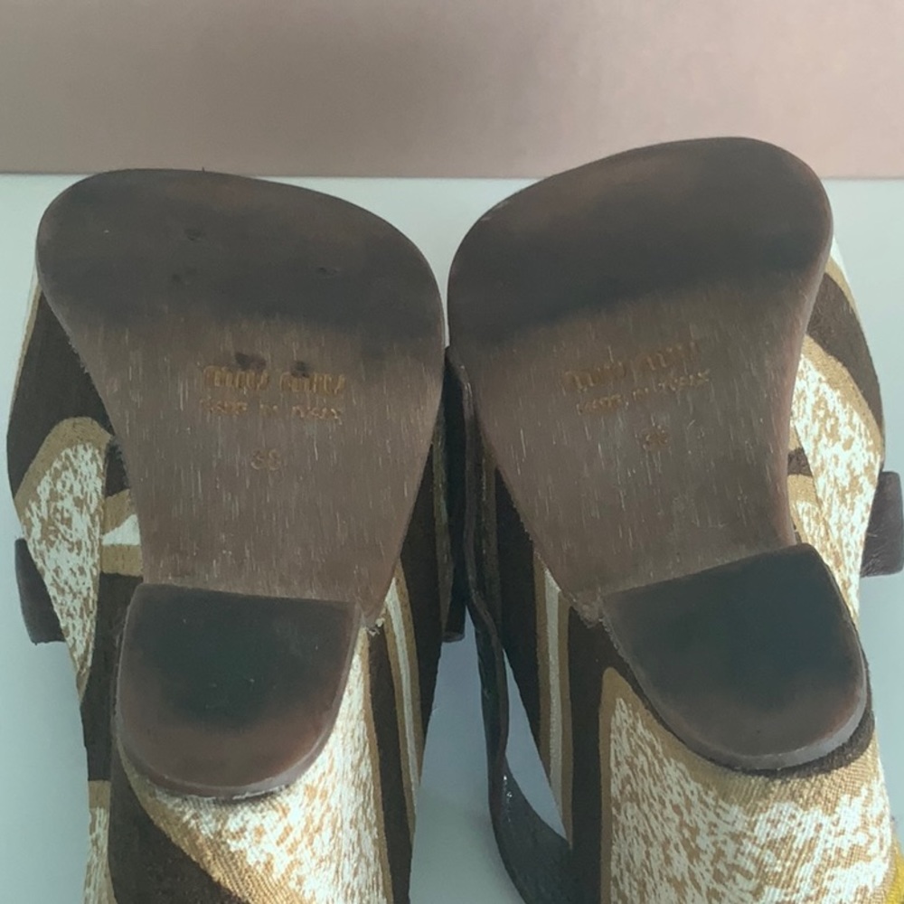 Miu Miu Platform Open Toe Sandals Leather/Fabric - image 6